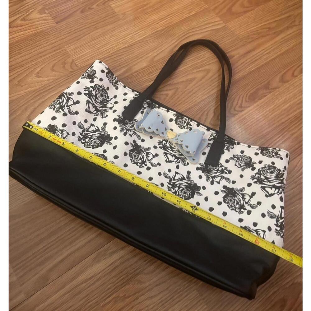 Betsey Johnson Black and White Tote with Floral Print and Bow - Picture 5 of 9